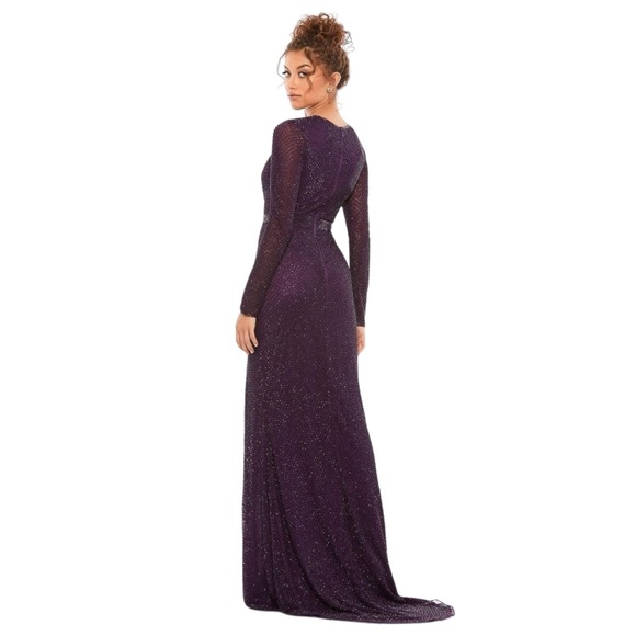 NWT Mac Duggal Evening 5056D Long Sleeve Beaded High Slit Gown in Aubergine Sz 6 - Picture 2 of 16